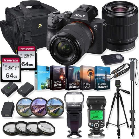 Sony Alpha a7 III Mirrorless Digital SLR Camera with 28-70mm Lens Kit + Prime TTL Accessory Bundle with 128GB Memory & Photo/Video Editing Software in Saudi Arabia