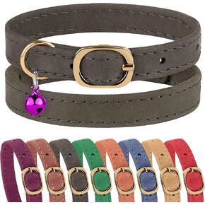Murom Cat Collar Adjustable Soft Genuine Leather Pet Collars for Cats Kitten Puppy Small Dogs (Dark Gray) in Kuwait
