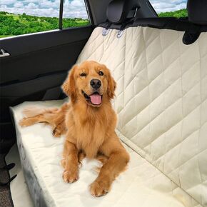 PET MAGASIN Durable Beige Pet Car Seat Cover Waterproof & Scratch Proof & Nonslip Backing & Hammock Style & Heavy Duty Back Seat Protector for Cars Trucks and SUVs