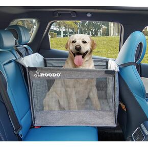 ROODO Dog Car Seat for Large Medium Dogs,Dog Hammock for Car,Easy To Store&carry Car Travel Dog Carrier,Waterproof Fabric With Breathable Mesh&Adjustable Dog Seat Belt for Car,Dog Car Seat Cover Black