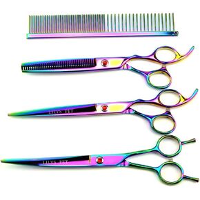 LILYS PET Professional PET Grooming scissors Kit,Coated Titanium,Sharp and Strong Stainless Steel Blade for Dogs Cats Hair Cutting,3 Pieces of Scissors with a Comb and a Case (7.0 inches, Purple) in Kuwait