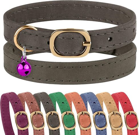 Murom Cat Collar Adjustable Soft Genuine Leather Pet Collars for Cats Kitten Puppy Small Dogs (Dark Gray) in Kuwait