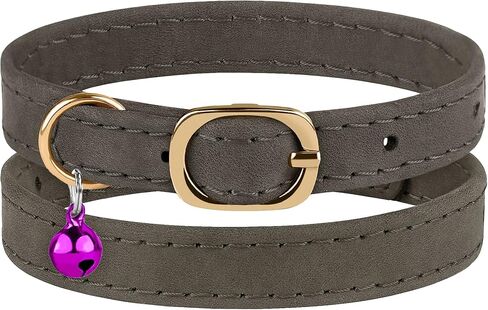 Murom Cat Collar Adjustable Soft Genuine Leather Pet Collars for Cats Kitten Puppy Small Dogs (Dark Gray) in Kuwait