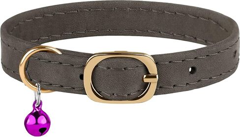 Murom Cat Collar Adjustable Soft Genuine Leather Pet Collars for Cats Kitten Puppy Small Dogs (Dark Gray) in Kuwait