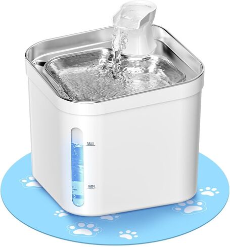 نافورة مياه للقطط من بيتنيمال، 74 أونصة/2.2 لتر 304 من الفولاذ المقاوم للصدأ للقطط مع مستوى الماء، نافورة مياه أوتوماتيكية هادئة للحيوانات الأليفة مع حصيرة من السيليكون، نافورة للحيوانات الأليفة للقطط والكلاب والحيوانات الأليفة المتعددة in Kuwait