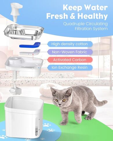 نافورة مياه للقطط من بيتنيمال، 74 أونصة/2.2 لتر 304 من الفولاذ المقاوم للصدأ للقطط مع مستوى الماء، نافورة مياه أوتوماتيكية هادئة للحيوانات الأليفة مع حصيرة من السيليكون، نافورة للحيوانات الأليفة للقطط والكلاب والحيوانات الأليفة المتعددة in Kuwait