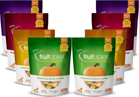 مجموعة متنوعة من حلوى الكلاب المخبوزة من Fruitables 4 عبوات - 1 قرع وتفاحة - 1 قرع وموز - 1 قرع وتوت أزرق - 1 قرع وتوت بري - 7 أونصة لكل منهما in Kuwait