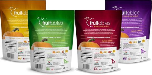 مجموعة متنوعة من حلوى الكلاب المخبوزة من Fruitables 4 عبوات - 1 قرع وتفاحة - 1 قرع وموز - 1 قرع وتوت أزرق - 1 قرع وتوت بري - 7 أونصة لكل منهما in Kuwait