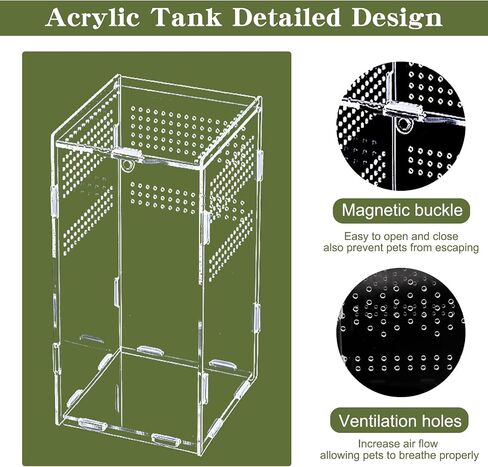 Reptile Terrarium Mini Acrylic Tank, 9.8x5.9x5.9inch Jumping Spider Enclosure Tarantula Enclosure Insects Feeding Tank Full View for Reptiles Mantis Lizard Habitat Snake Gecko in Saudi Arabia