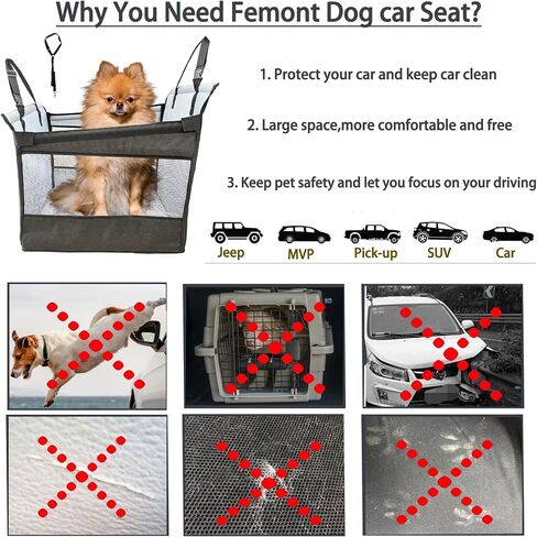 Dog Car Seat for Small Dog,Upgrade 2 in 1 Use Pet Car Booster Seat with Detachable Bottom Support Cushion for Car Back Seat,Elevated Dog Travel Car Seat with Adjustable Dog Car Seat Belt in Kuwait
