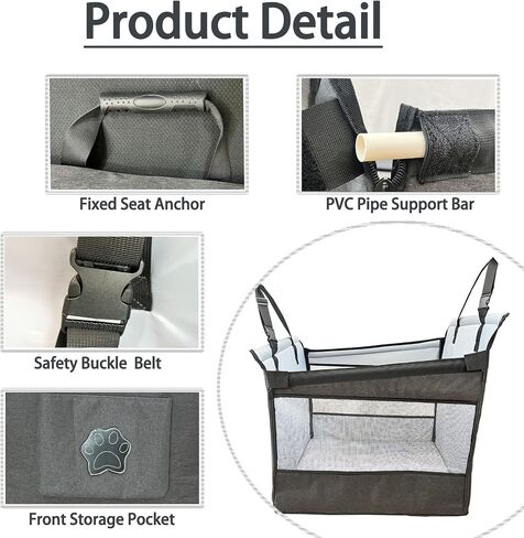 Dog Car Seat for Small Dog,Upgrade 2 in 1 Use Pet Car Booster Seat with Detachable Bottom Support Cushion for Car Back Seat,Elevated Dog Travel Car Seat with Adjustable Dog Car Seat Belt in Kuwait