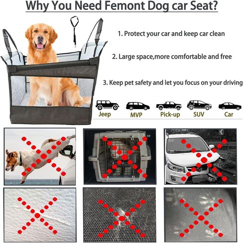 Dog Car Seat for Small Dog,Upgrade 2 in 1 Use Pet Car Booster Seat with Detachable Bottom Support Cushion for Car Back Seat,Elevated Dog Travel Car Seat with Adjustable Dog Car Seat Belt in Kuwait