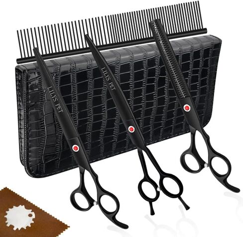 LILYS PET Professional PET Grooming scissors Kit,Coated Titanium,Sharp and Strong Stainless Steel Blade for Dogs Cats Hair Cutting,3 Pieces of Scissors with a Comb and a Case (7.0 inches, Purple) in Saudi Arabia
