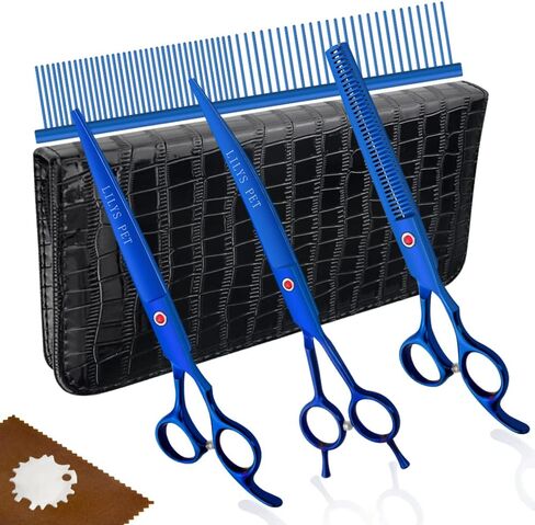 LILYS PET Professional PET Grooming scissors Kit,Coated Titanium,Sharp and Strong Stainless Steel Blade for Dogs Cats Hair Cutting,3 Pieces of Scissors with a Comb and a Case (7.0 inches, Purple) in Saudi Arabia