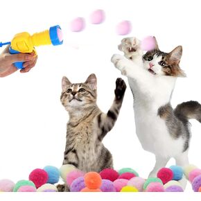 كرات العاب القطط امتونج من كيو زد اس جي دبليو ار، 80 قطعة من كرات بوم بوم بوم للقطط مقاس 1.2 انش وقاذفة لعبة كرة قطط، كرات تفاعلية ملونة وناعمة للقطط، العاب تدريب نشطة للقطط في الاماكن المغلقة in Kuwait