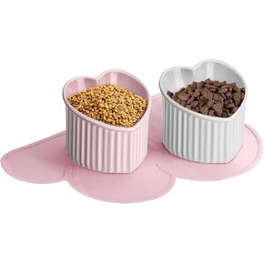 اوعية طعام مرتفعة من السيراميك بتصميم مائل من السيراميك مع بساط مضاد للانزلاق، وعاء طعام للقطط والكلاب الصغيرة من البورسلين بتصميم مرتفع على شكل قلب، قطعتان in Kuwait
