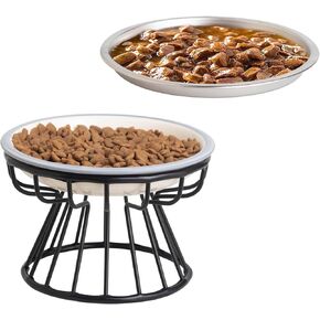 اوعية طعام مرتفعة للقطط من السيراميك المرتفع بعرض اضافي 6.5 انش مع حامل معدني مضاد للانزلاق، اطباق طعام للحيوانات الاليفة للقطط والكلاب الصغيرة in Kuwait