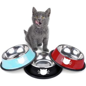 اوعية طعام للقطط من ليجيندوج، اوعية طعام لطيفة للقطط من الستانلس ستيل، اوعية للقطط للطعام والماء، طبق طعام للقطط مع مجارف طعام... (ازرق واسود واحمر) in Kuwait