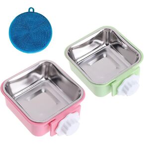 Love Dream Crate Dog Cat Bowls, Removable Stainless Steel Hanging Pet Cage Bowls Kennel, Food Water Feeder Bowls with Bolt Holder for Puppy Cat Rabbite Birds (Small, Pink) in Saudi Arabia