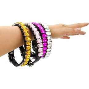 Adjustable Leather Dog Chain Collars for Small Medium Dogs, Choke Collar Iced Out Claw Cubic Zirconia Bling Collar for Puppy Bully Dog with Crystal Stones