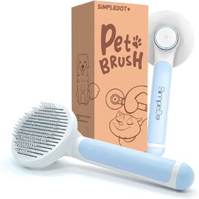 Self Cleaning Slicker Brush for Dogs and Cats, Pet Grooming Brush, Pet hair brush for Removes Undercoat Loose hair, Mats, Tangled and Dirt, Massages, for all hair types Dogs and Cats (Blue)