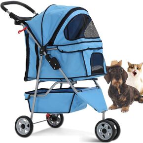 Pet Stroller Jogger Cat Dog Cage 3 Wheels Stroller Travel Folding Carrier Strolling Cart with Cup Holders and Removable Liner 35Lbs Capacity Large Doggie Stroller for Small-Medium Dogs, Cats Black