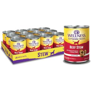 Wellness Complete Health Thick & Chunky Natural Grain Free Canned Wet Dog Food, Beef Stew, 12.5-Ounce Can (Pack of 12)
