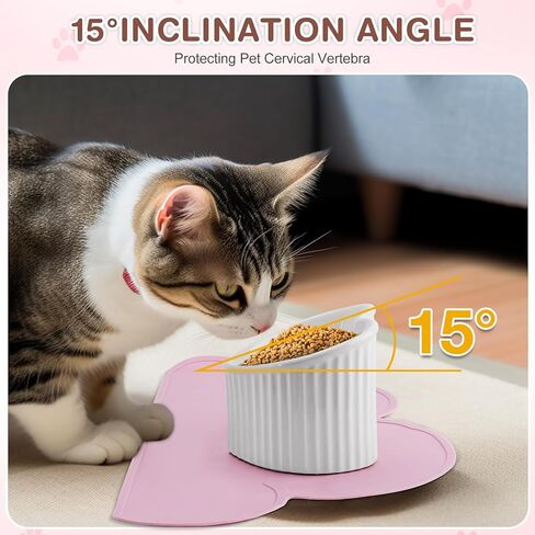 اوعية طعام مرتفعة من السيراميك بتصميم مائل من السيراميك مع بساط مضاد للانزلاق، وعاء طعام للقطط والكلاب الصغيرة من البورسلين بتصميم مرتفع على شكل قلب، قطعتان in Kuwait