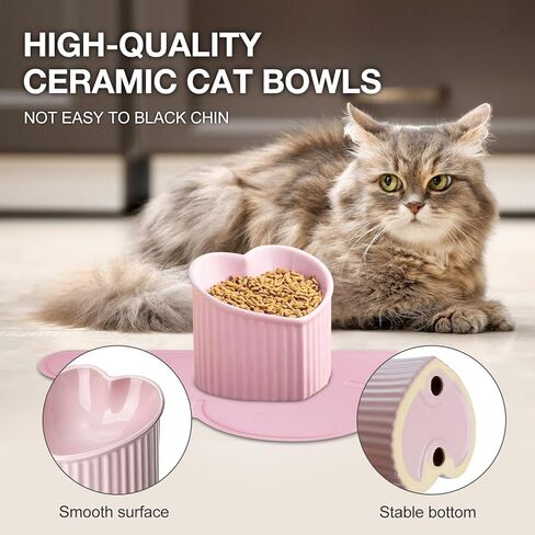اوعية طعام مرتفعة من السيراميك بتصميم مائل من السيراميك مع بساط مضاد للانزلاق، وعاء طعام للقطط والكلاب الصغيرة من البورسلين بتصميم مرتفع على شكل قلب، قطعتان in Kuwait