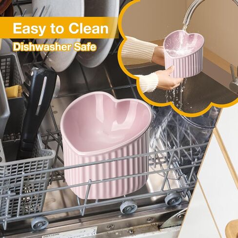 اوعية طعام مرتفعة من السيراميك بتصميم مائل من السيراميك مع بساط مضاد للانزلاق، وعاء طعام للقطط والكلاب الصغيرة من البورسلين بتصميم مرتفع على شكل قلب، قطعتان in Kuwait