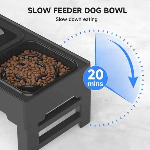 ELS PET Elevated Dog Bowls, Adjustable Raised Dog Bowl with Slow Feeder Dog Bowl and Dog Water Bowl Non-Spill for Small Medium Large Dogs and Pets in Saudi Arabia