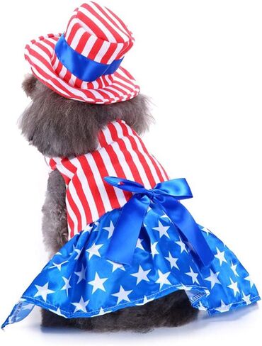 GabeFish Dog 4th of July Dress, Uncle Sam Costume for Pets, Cats Independence Day Clothes Apparel Boy Small in Kuwait