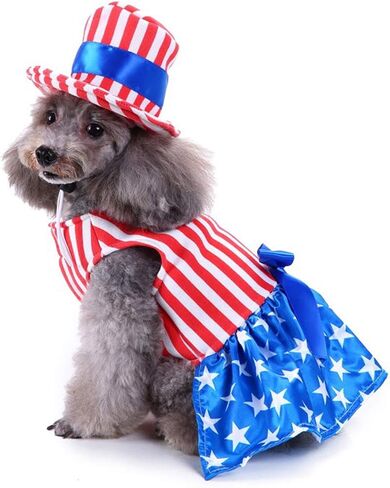 GabeFish Dog 4th of July Dress, Uncle Sam Costume for Pets, Cats Independence Day Clothes Apparel Boy Small in Kuwait