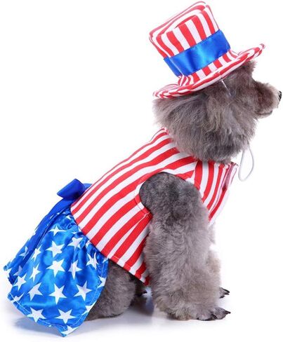 GabeFish Dog 4th of July Dress, Uncle Sam Costume for Pets, Cats Independence Day Clothes Apparel Boy Small in Kuwait