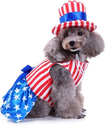 GabeFish Dog 4th of July Dress, Uncle Sam Costume for Pets, Cats Independence Day Clothes Apparel Boy Small in Kuwait