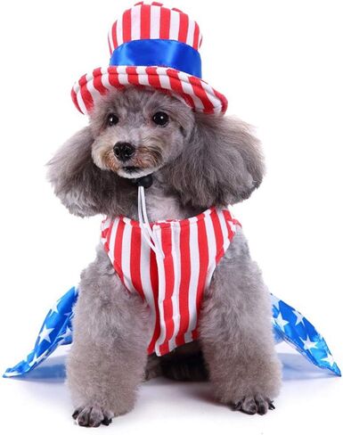 GabeFish Dog 4th of July Dress, Uncle Sam Costume for Pets, Cats Independence Day Clothes Apparel Boy Small in Kuwait