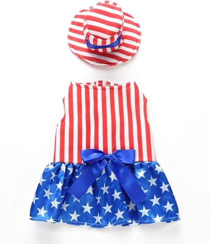 GabeFish Dog 4th of July Dress, Uncle Sam Costume for Pets, Cats Independence Day Clothes Apparel Boy Small in Kuwait