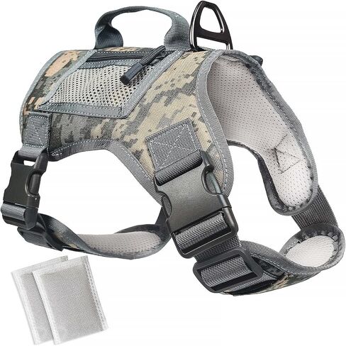 Tactical Dog Harness Adjustable Size, Leash Hook & Handle, Waterproof K9 Service Dog Vest with Mesh Zip-Pockets & All-Natural Bug Prevention Pouches for Outdoor Activity, Hiking and Hunting in Saudi Arabia