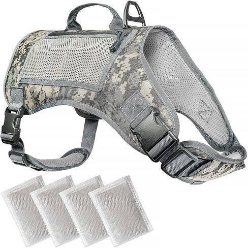 Tactical Dog Harness Adjustable Size, Leash Hook & Handle, Waterproof K9 Service Dog Vest with Mesh Zip-Pockets & All-Natural Bug Prevention Pouches for Outdoor Activity, Hiking and Hunting in Saudi Arabia