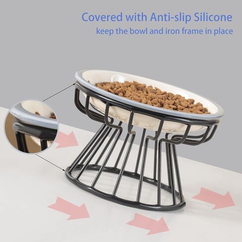 اوعية طعام مرتفعة للقطط من السيراميك المرتفع بعرض اضافي 6.5 انش مع حامل معدني مضاد للانزلاق، اطباق طعام للحيوانات الاليفة للقطط والكلاب الصغيرة in Kuwait