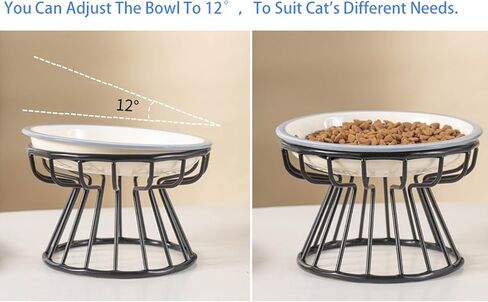 اوعية طعام مرتفعة للقطط من السيراميك المرتفع بعرض اضافي 6.5 انش مع حامل معدني مضاد للانزلاق، اطباق طعام للحيوانات الاليفة للقطط والكلاب الصغيرة in Kuwait