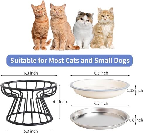 اوعية طعام مرتفعة للقطط من السيراميك المرتفع بعرض اضافي 6.5 انش مع حامل معدني مضاد للانزلاق، اطباق طعام للحيوانات الاليفة للقطط والكلاب الصغيرة in Kuwait