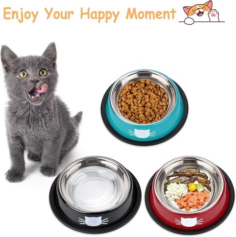 اوعية طعام للقطط من ليجيندوج، اوعية طعام لطيفة للقطط من الستانلس ستيل، اوعية للقطط للطعام والماء، طبق طعام للقطط مع مجارف طعام... (ازرق واسود واحمر) in Kuwait