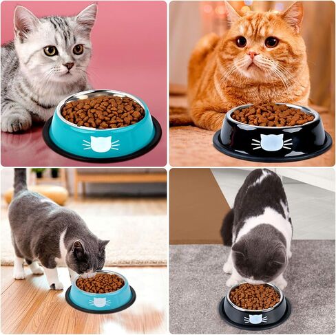 اوعية طعام للقطط من ليجيندوج، اوعية طعام لطيفة للقطط من الستانلس ستيل، اوعية للقطط للطعام والماء، طبق طعام للقطط مع مجارف طعام... (ازرق واسود واحمر) in Kuwait