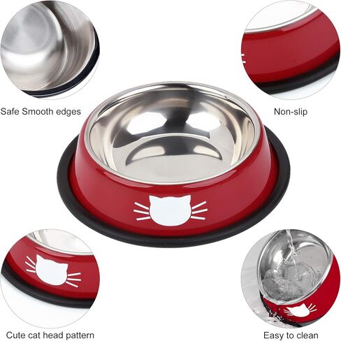 اوعية طعام للقطط من ليجيندوج، اوعية طعام لطيفة للقطط من الستانلس ستيل، اوعية للقطط للطعام والماء، طبق طعام للقطط مع مجارف طعام... (ازرق واسود واحمر) in Kuwait