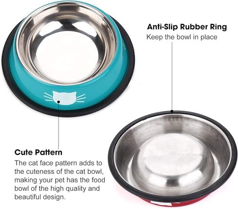 اوعية طعام للقطط من ليجيندوج، اوعية طعام لطيفة للقطط من الستانلس ستيل، اوعية للقطط للطعام والماء، طبق طعام للقطط مع مجارف طعام... (ازرق واسود واحمر) in Kuwait
