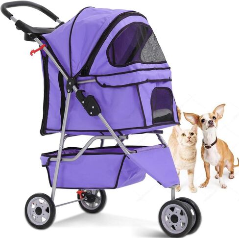 Pet Stroller Jogger Cat Dog Cage 3 Wheels Stroller Travel Folding Carrier Strolling Cart with Cup Holders and Removable Liner 35Lbs Capacity Large Doggie Stroller for Small-Medium Dogs, Cats Black in Saudi Arabia