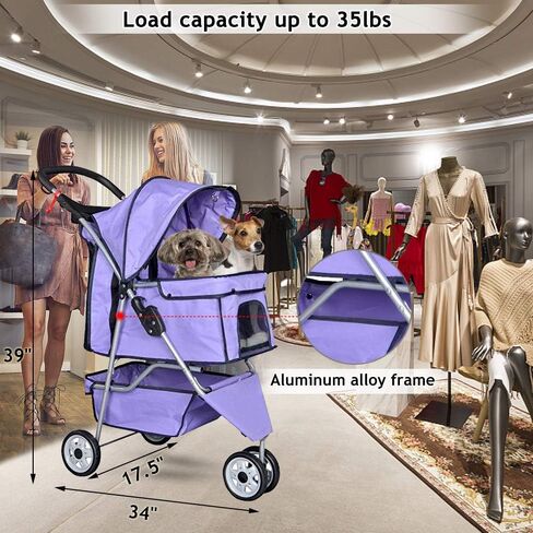 Pet Stroller Jogger Cat Dog Cage 3 Wheels Stroller Travel Folding Carrier Strolling Cart with Cup Holders and Removable Liner 35Lbs Capacity Large Doggie Stroller for Small-Medium Dogs, Cats Black in Saudi Arabia