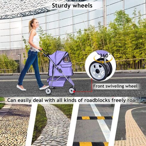 Pet Stroller Jogger Cat Dog Cage 3 Wheels Stroller Travel Folding Carrier Strolling Cart with Cup Holders and Removable Liner 35Lbs Capacity Large Doggie Stroller for Small-Medium Dogs, Cats Black in Saudi Arabia