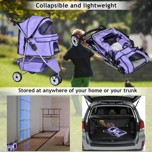 Pet Stroller Jogger Cat Dog Cage 3 Wheels Stroller Travel Folding Carrier Strolling Cart with Cup Holders and Removable Liner 35Lbs Capacity Large Doggie Stroller for Small-Medium Dogs, Cats Black in Saudi Arabia